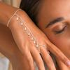 Shiny Zircon Teardrop Connected Finger Ring Bracelets For Women  Tassel Link Chain Bracelet Party Jewelry