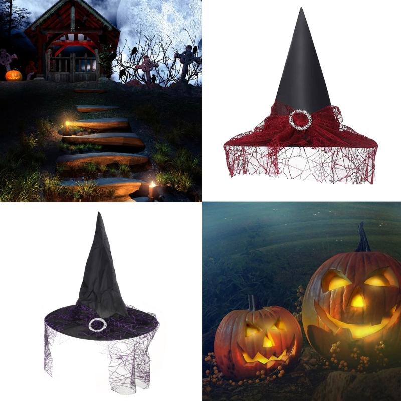 Witch Hat With Veil Adult Children Long Wizard Hat Magican Hat Halloween Cap New Year Christmas Party Costume Decoration