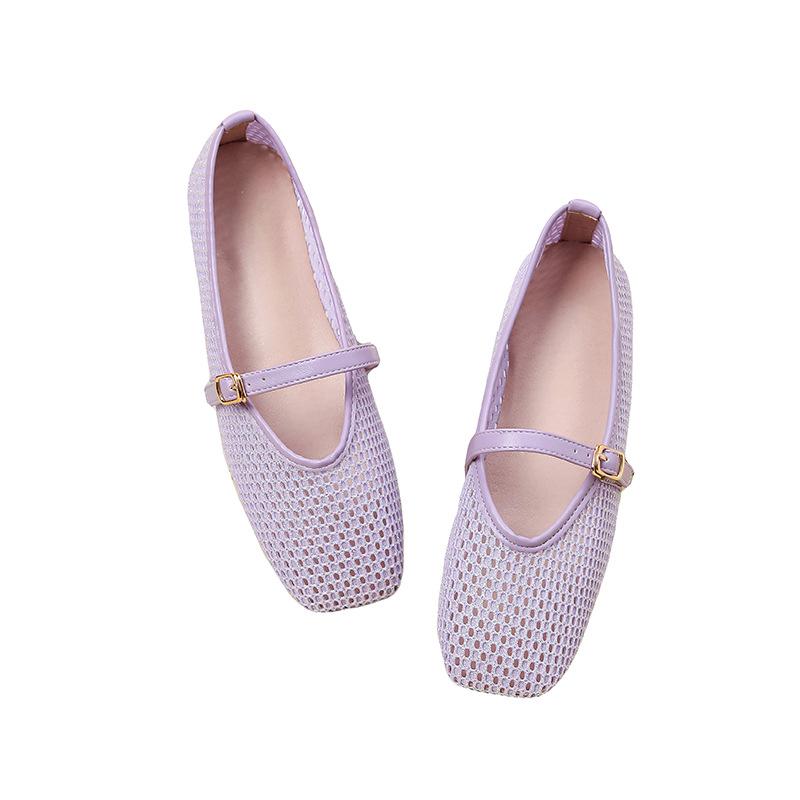 

Fashion Buckle Strap Flats Women s 2025 Summer New Fashion Hollow Mesh Mary Jane Shoes Large Size Comfortable Breathable Casual Shoes 44 фиолетовый