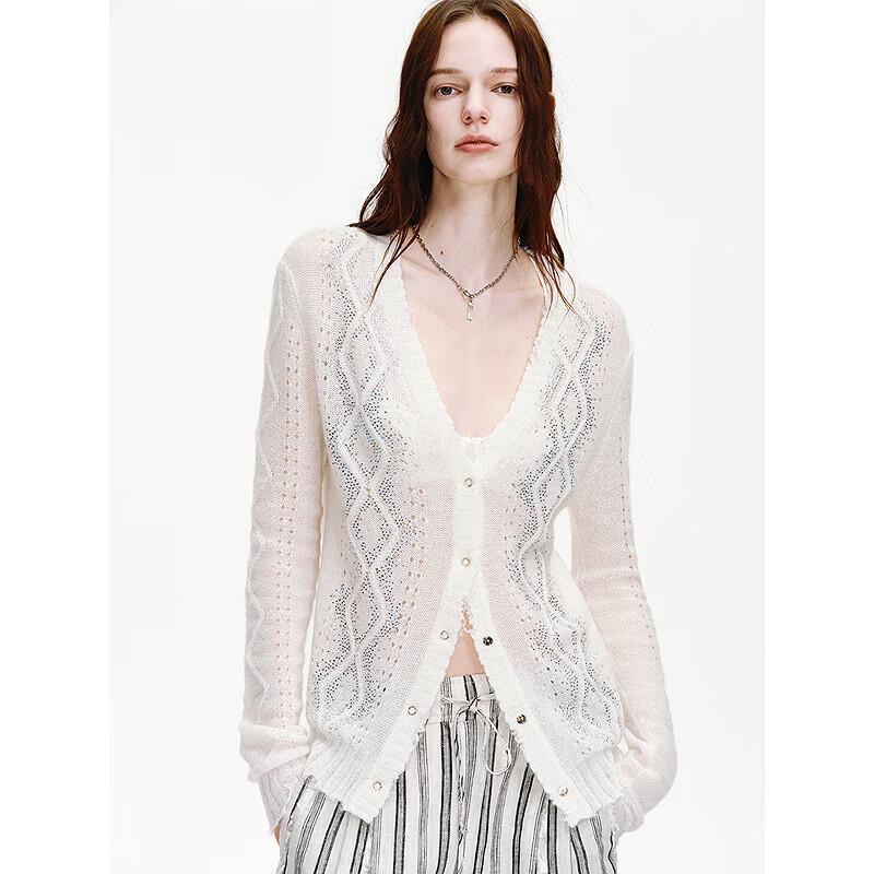 Women's Imported Lamb Wool Gradient Hollow Knit Cardigan