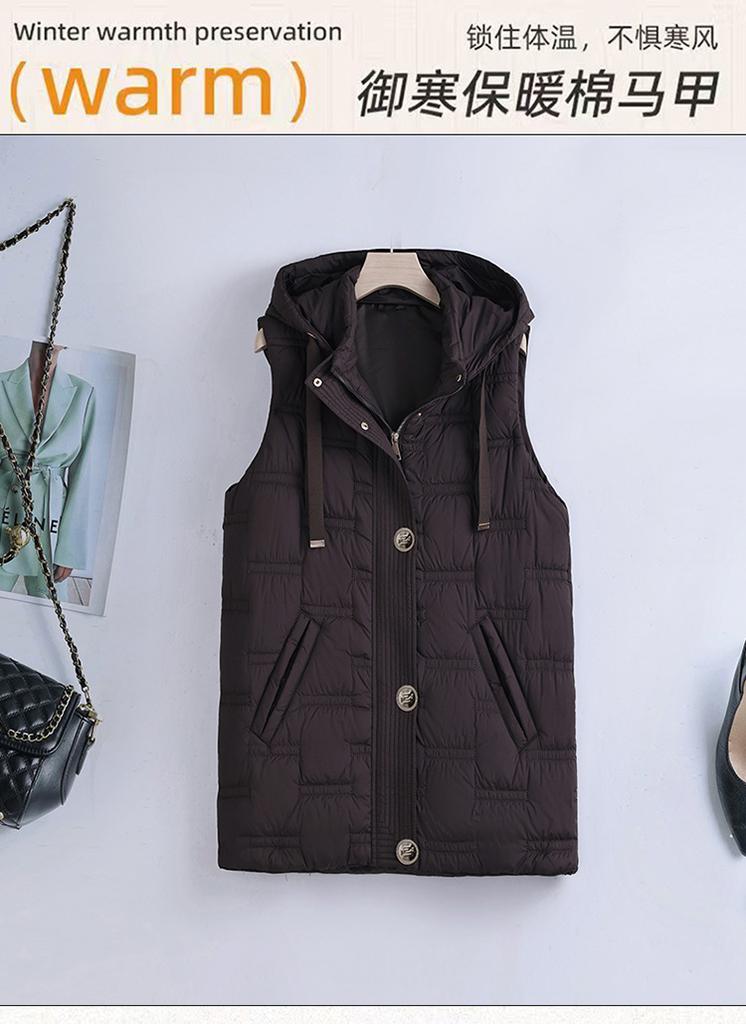 Hooded Fashion Year Down Cotton Large Size Vest Sleeveless Vest Women's Thickened Trendy Warm Versatile Winter New