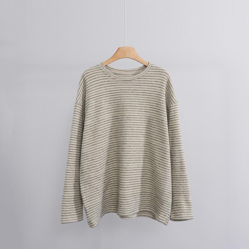 

Women s Striped Mid-Length Rabbit Fur Plush Long-Sleeve Top - Autumn/Winter Loose Style One Size (recommended 90-160 jin)