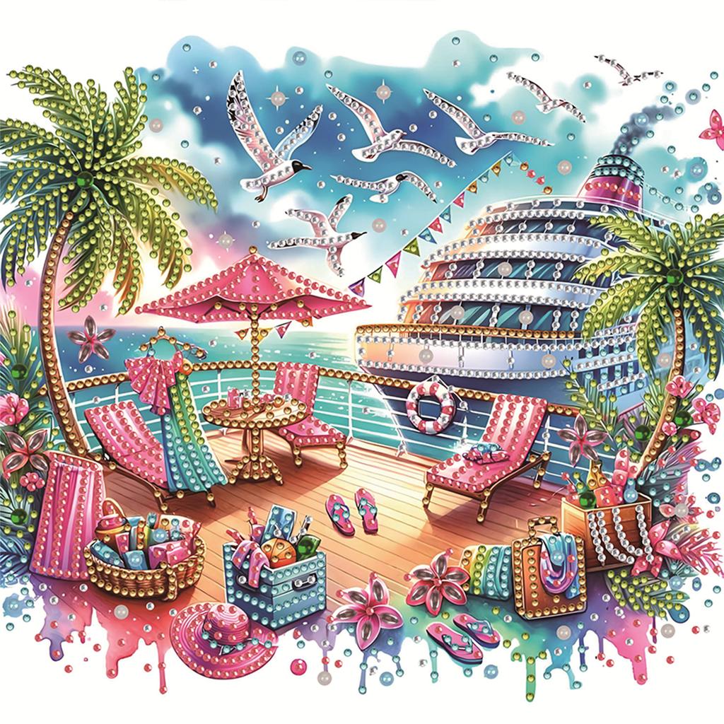 Summer Beach Special Shaped 5D DIY Partial Drill Diamond Art Kit for Adults Home Wall Decor Diamonds Dots Gem Art Kits 30x30cm