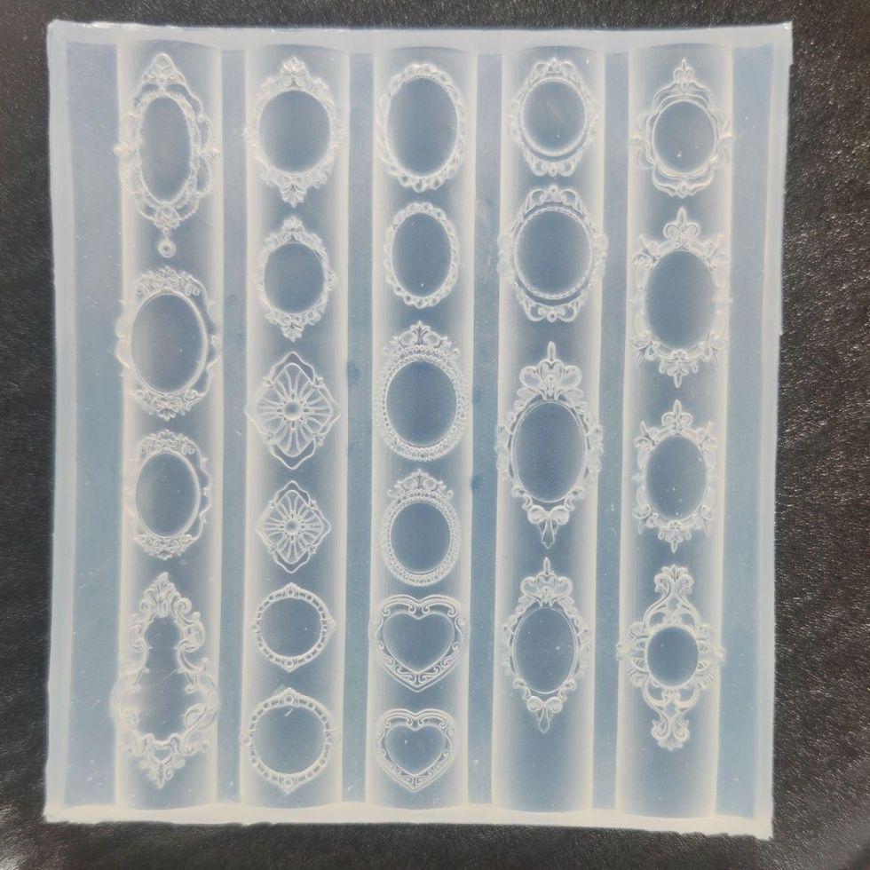 Barocke Hochtransparente Silikonform für Nagelkunst, Edelsteinrahmen & Muschelschnitzerei.