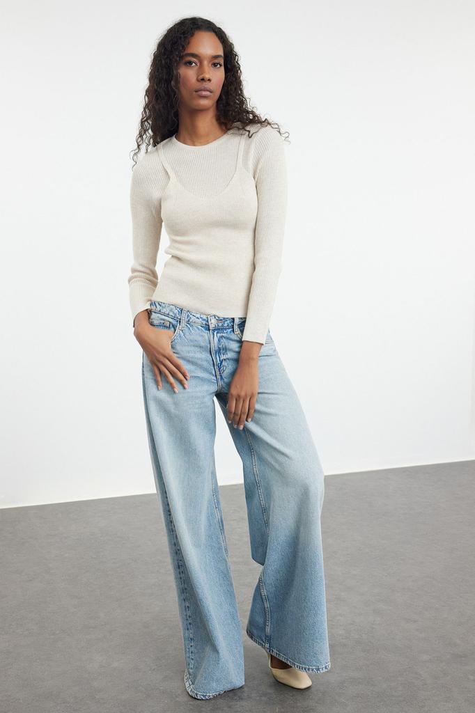 Women's Elegance Style Sweater Navy Blue Basic Double Knitwear Sweater