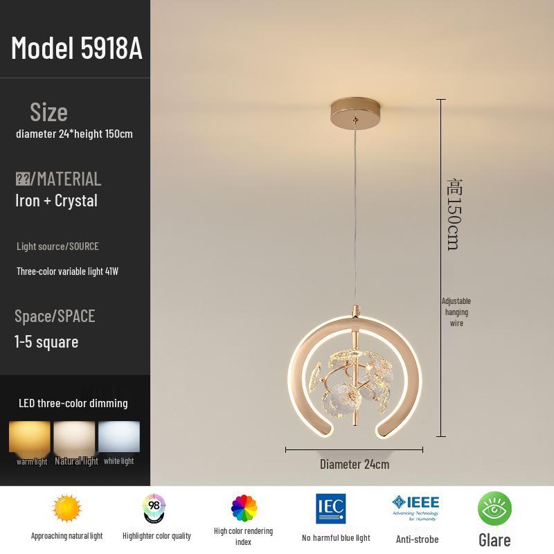 Nordic Crystal Bedside Pendant Lamp - Creative and Simple Lighting for Bedroom, Bar, Study, or Restaurant.