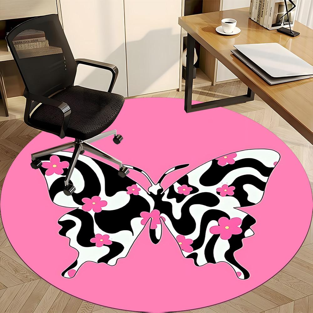 1 Stück Schmetterlinge Blumen Büro Runder Teppich, Matte Geeignet für Büro, Unter Bürostühlen Schlafzimmer Wohnzimmer Heimdekoration, Raum Deko