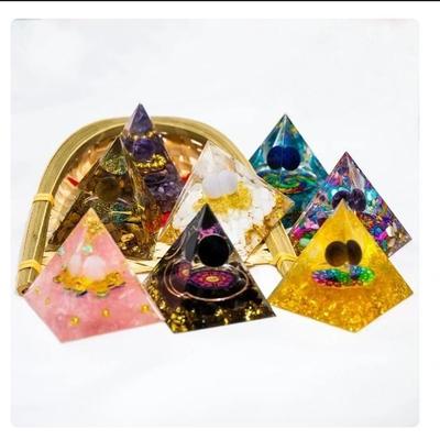 Natural Crystal Energy Generator Chakra Pyramid Balance Peridot Amethyst Reiki Healthy Resin Egyptian Decor Decoration