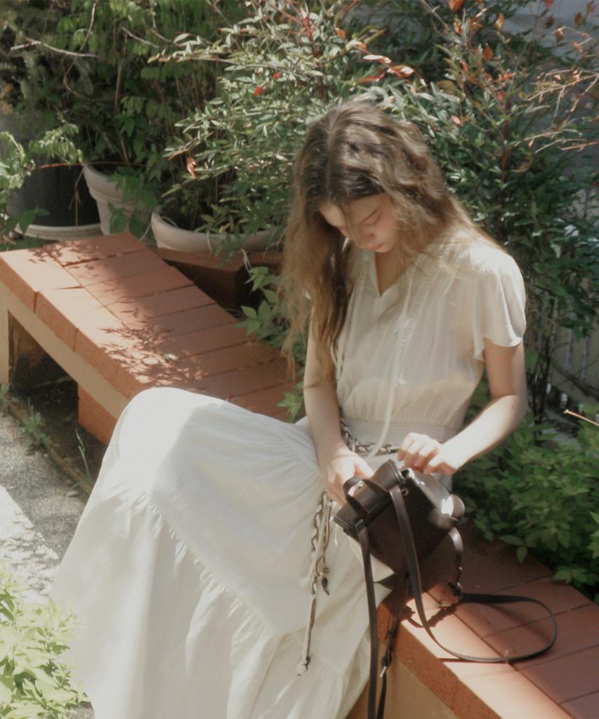 Teuwi Eppen Chiffon Elastic Waist Short Sleeve Long Dress