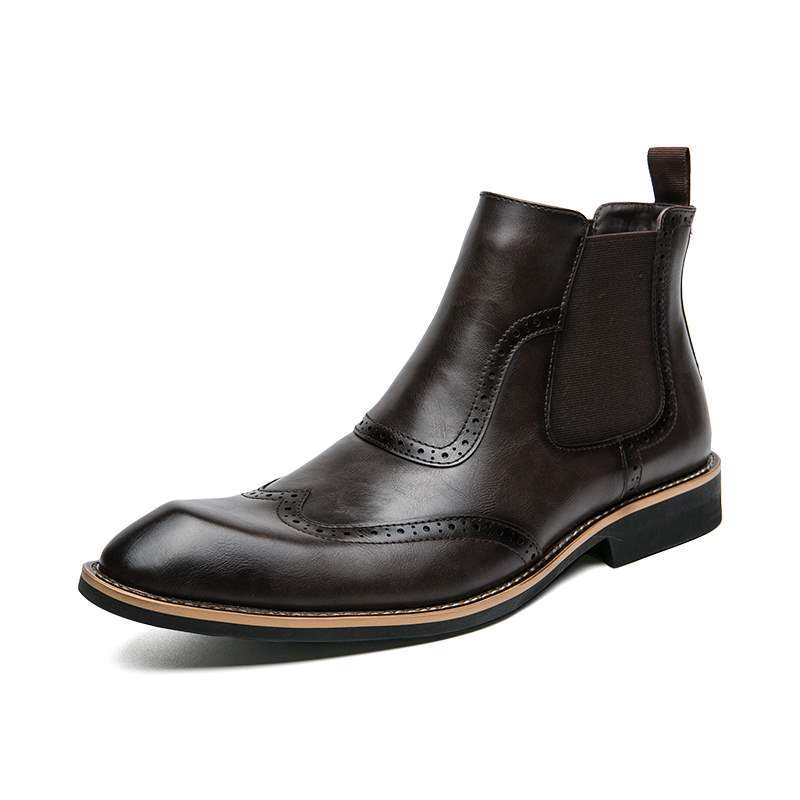 Korean Version of Chelsea Men's Boots Men's High-top Leather Shoes Pointed Men's Boots British Heightening Martin Boots Breathable Short Boots