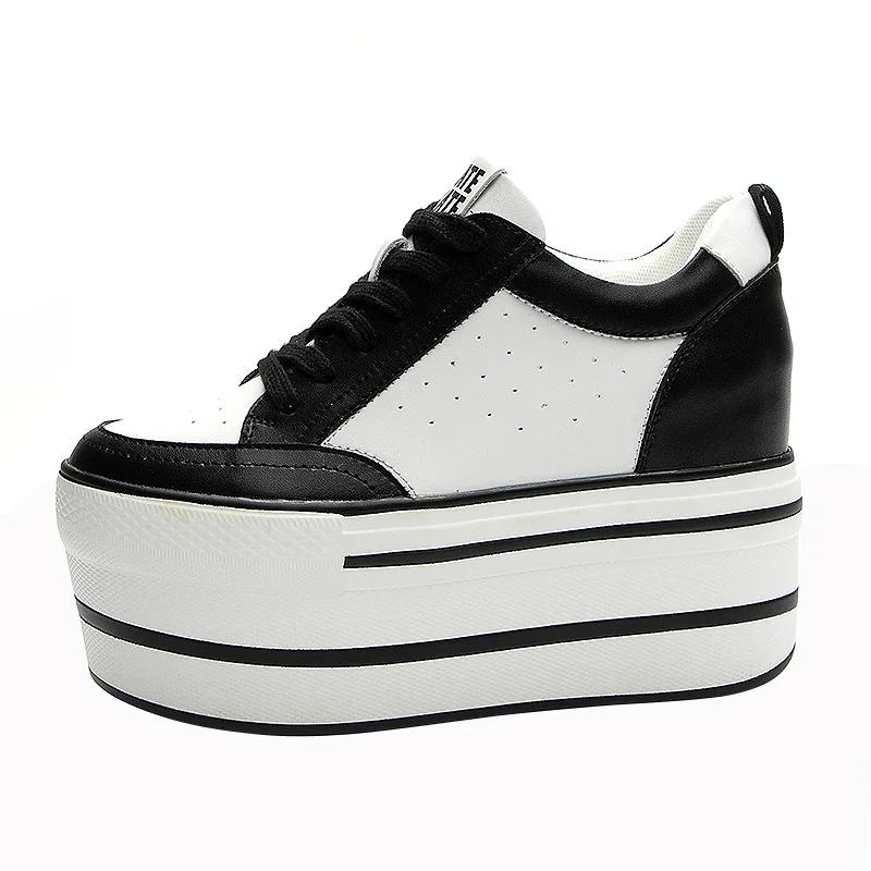 Modne 11 CM Botki na kostkę ze skóry naturalnej Wysoka Marka Wiosenne Płaskie Buty Modne Platforma Klin Ukryty Obcas Damskie Botki Jesienne Buty