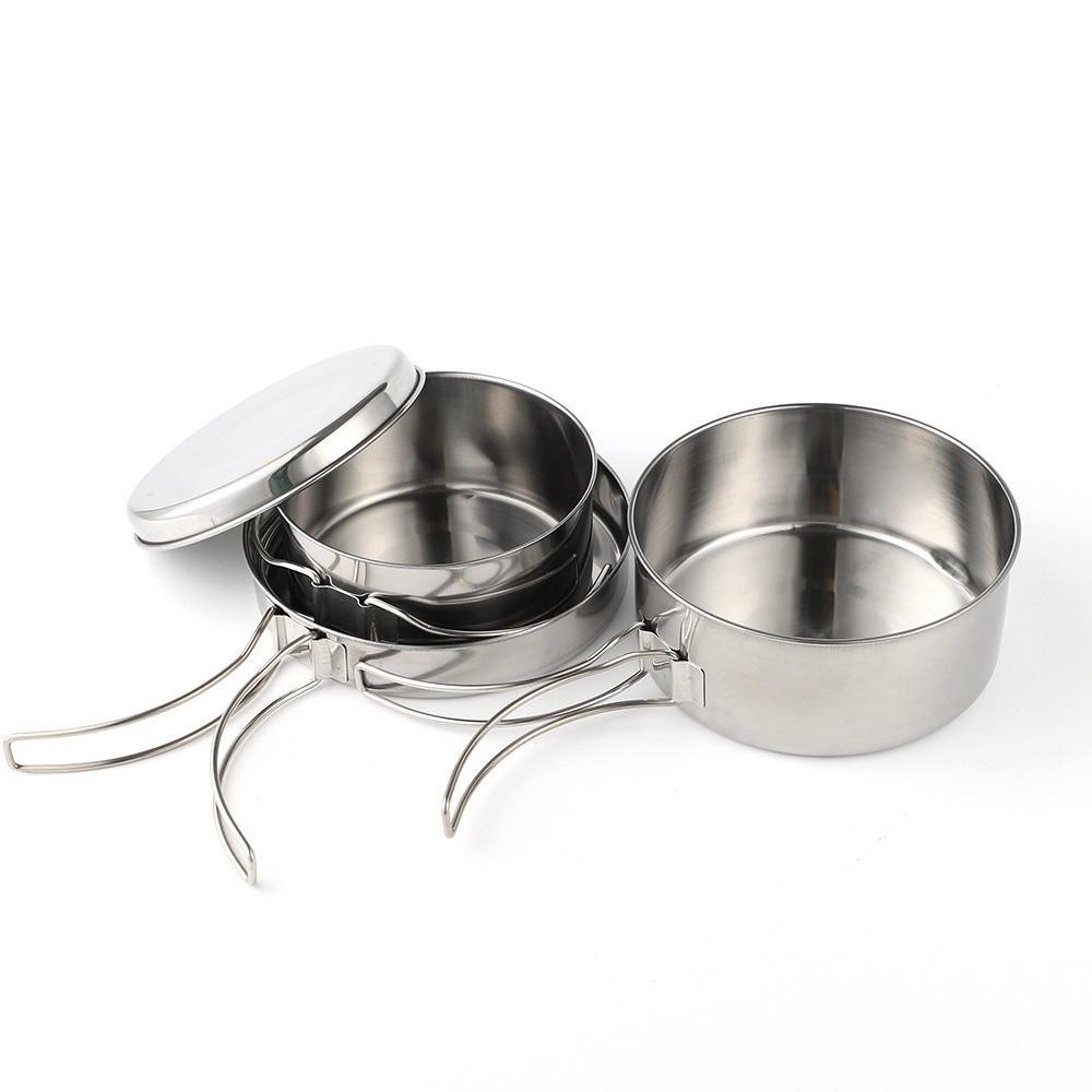 Uncoated Outdoor Frying Pan Set Stainless Steel Picnic Bowl Pot Set Backpacking