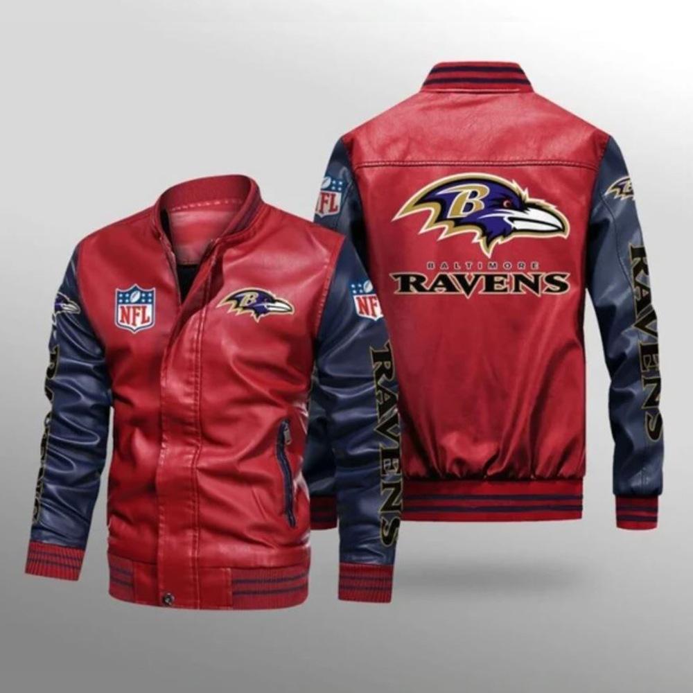 Thickened NFL Leather Jacket Printed Large Size Spring and Autumn Fleece Men's Motorcycle Jacket Ravens Baseball Jacket Leather Jacket