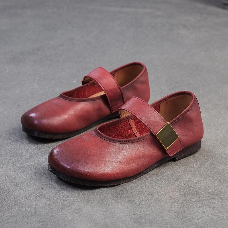 

Мода GKTINOO 2025 Лето Новые Ретро Удобные Туфли-балетки на мягкой подошве с круглым носком Повседневные Однотонные из мягкой коровьей кожи Женская обувь 35 красный