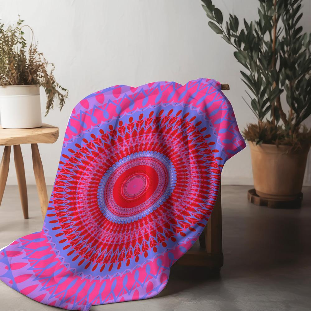 Boho Psychedelic Mandala Colorful Ethnic Pattern Throw Blanket Bedspread Sofa Cover Decorative Throw Cushion Cover
