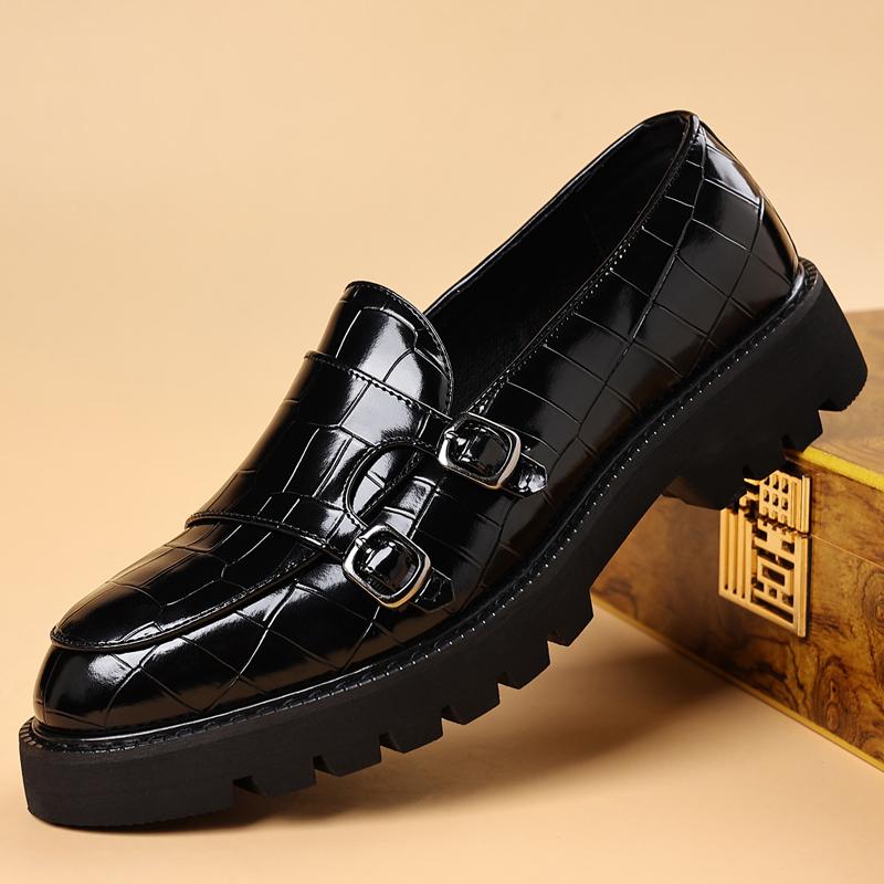Designer New Male Double-Buckle Thick-Soled Leather Elevator Wedding Dress Shoes For Men Monk Strap Loafter Zapatos Hombre