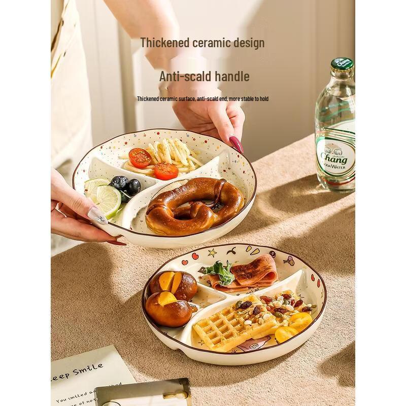 HANDUNYOU Kreskówkowy Ceramiczny Talerz Śniadaniowy z Podziałkami