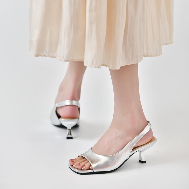 Mote Sommersandaler Kilehæl Sko For Kvinner Slip On Sølv Gull Pumps Vår Høst Elegante Slingback Sandaler Sexy Hæl