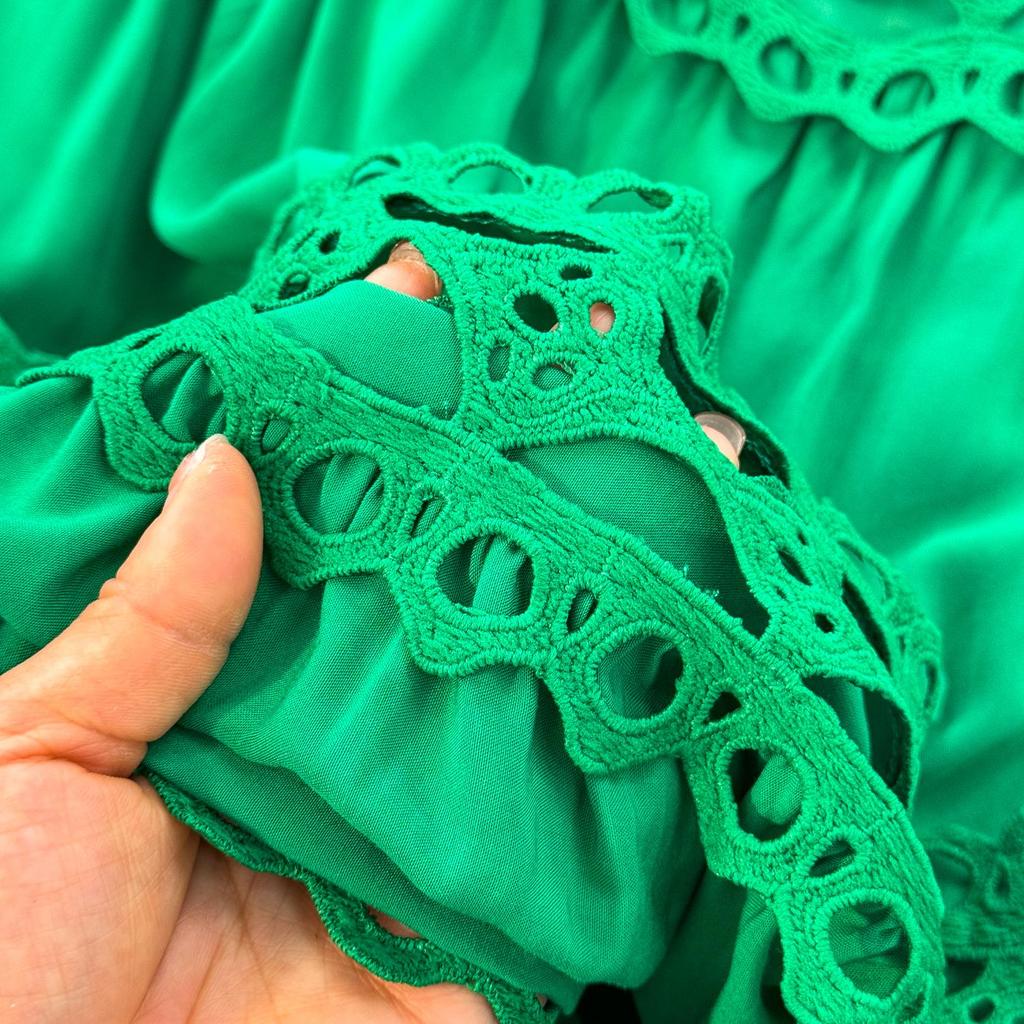 Elegant Crochet Lace Dresses for Women Hollow Out O Neck Lantern Sleeve A Line Belted Vestidos Court Style Dress Dropship