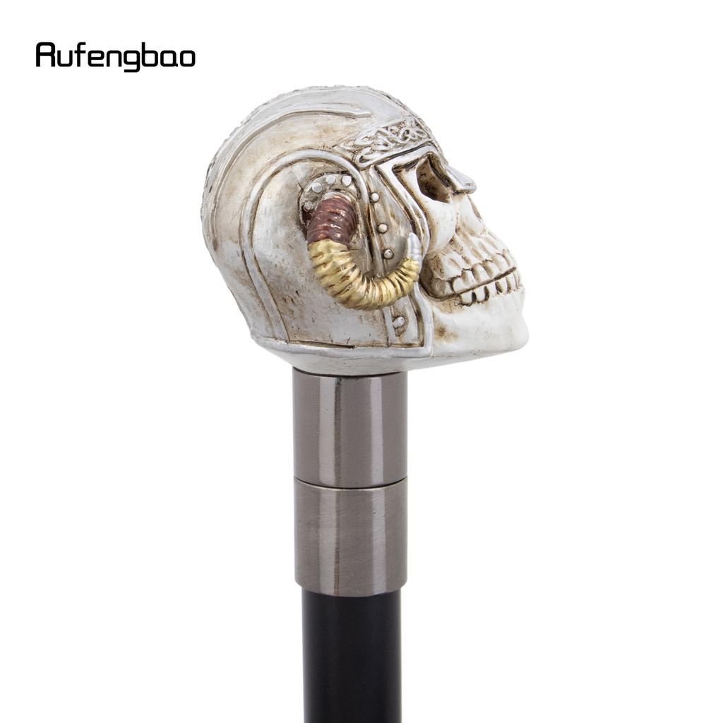 White Resin Skull  Ram's Horn Helmet Head Walking Cane Fashion Decorative Steel Stick Gentleman Performance Stage Cane 93cm