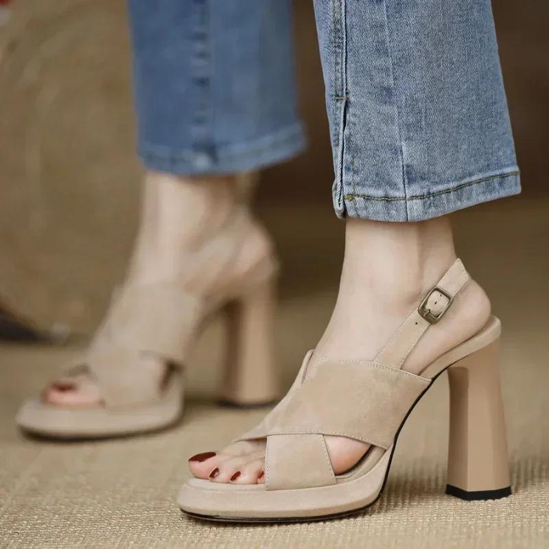 Women Cross Strap High Heels Sandals Summer New Black Hook Heels Party Shoes Woman Buckle Strap Platform Sandals