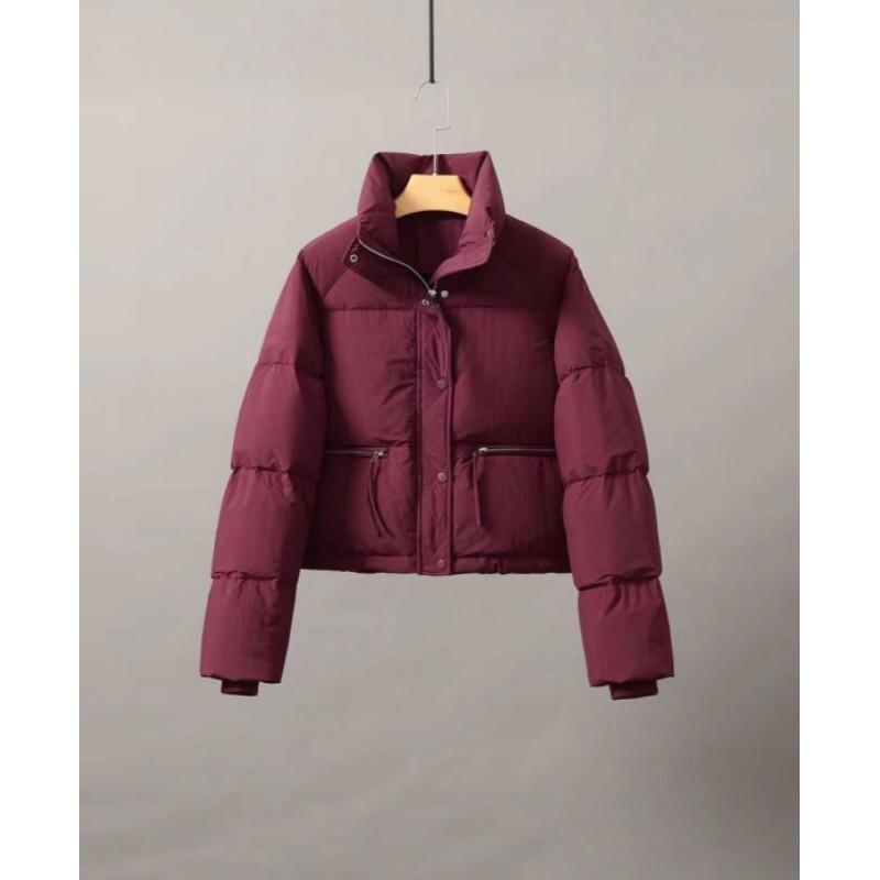 Women's Autumn Winter Stand Collar Short Jacket Solid Simple Padded Outwear