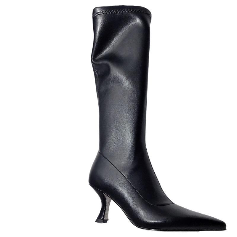 Fashion Pointed Toe High Boots Women Shoes Sexy Party Knee High Heels Chelsea Boots Dress Brand Motorcycle Woman Pumps Zapatos Mujer