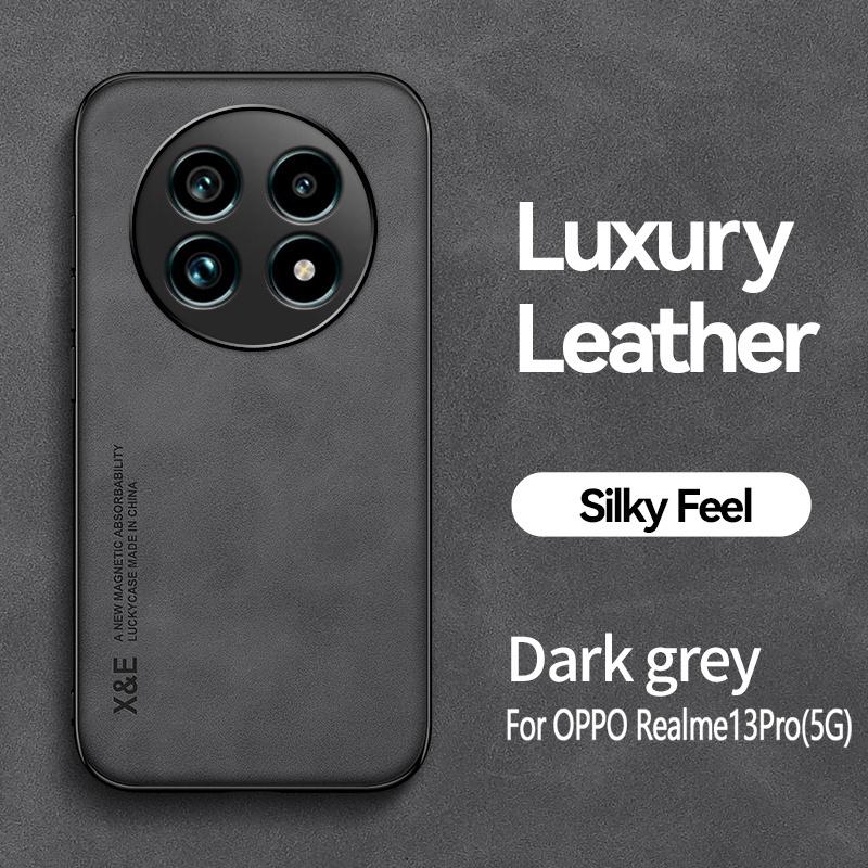

Ударопрочный кожаный чехол для Oppo Realme 13Pro Plus 13 Pro 5G, автомобильный магнитный чехол для телефона Realme 13Pro + мягкая рамка Funda For Realme13Pro Plus темно-серого