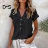 Dámská košile Knoflíky s výstřihem do V Poloviční léga Košile s krátkým rukávem Topy Jednobarevné Nášivka Kapsy Volný střih Letní Neformální košile