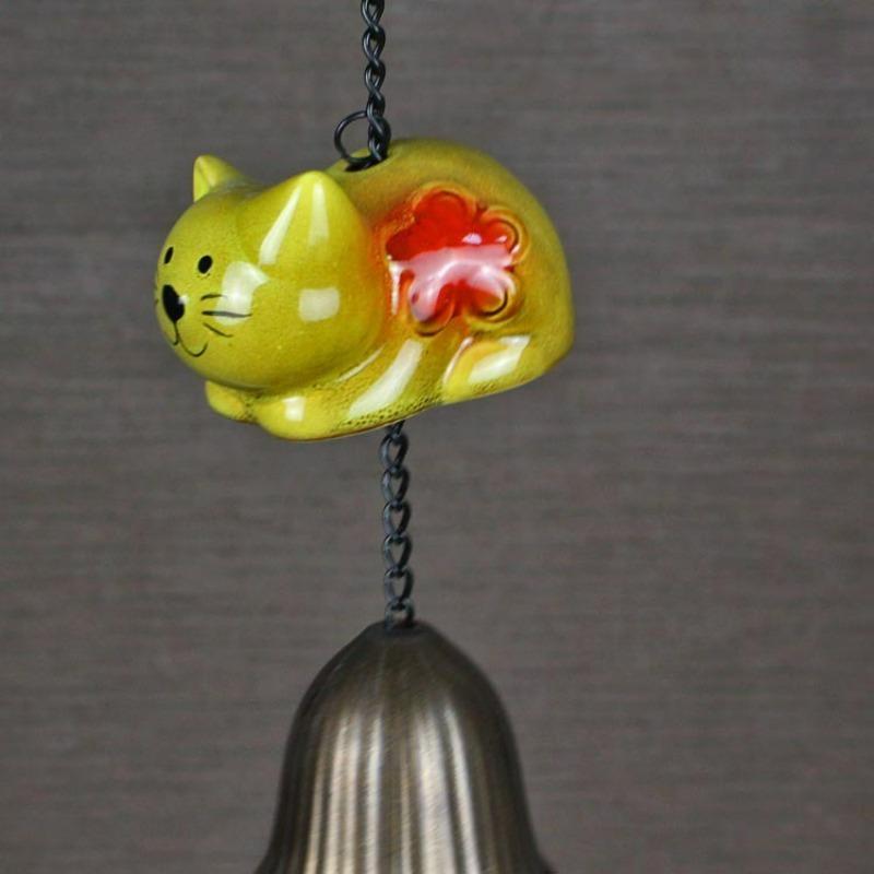 

1 шт. Японские керамические кошачьи колокольчики ветра, настенные колокольчики, подвесные украшения, маленькие подвески в виде животных, кошачьи поделки, праздничные подарки жёлтый