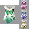 Stylish Women Sleeveless Butterfly Print Lace Patchwork T-shirt For Summer Chic