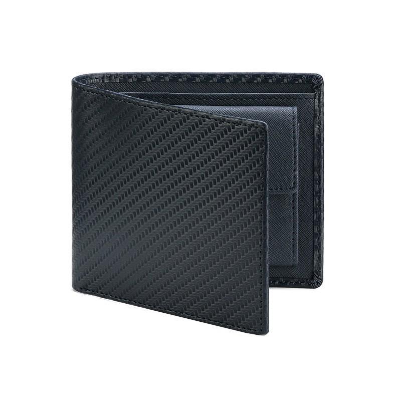 Men's Carbon Fiber Pattern Wallet Two-fold Genuine Leather Multi-slot Change Position Short Clip