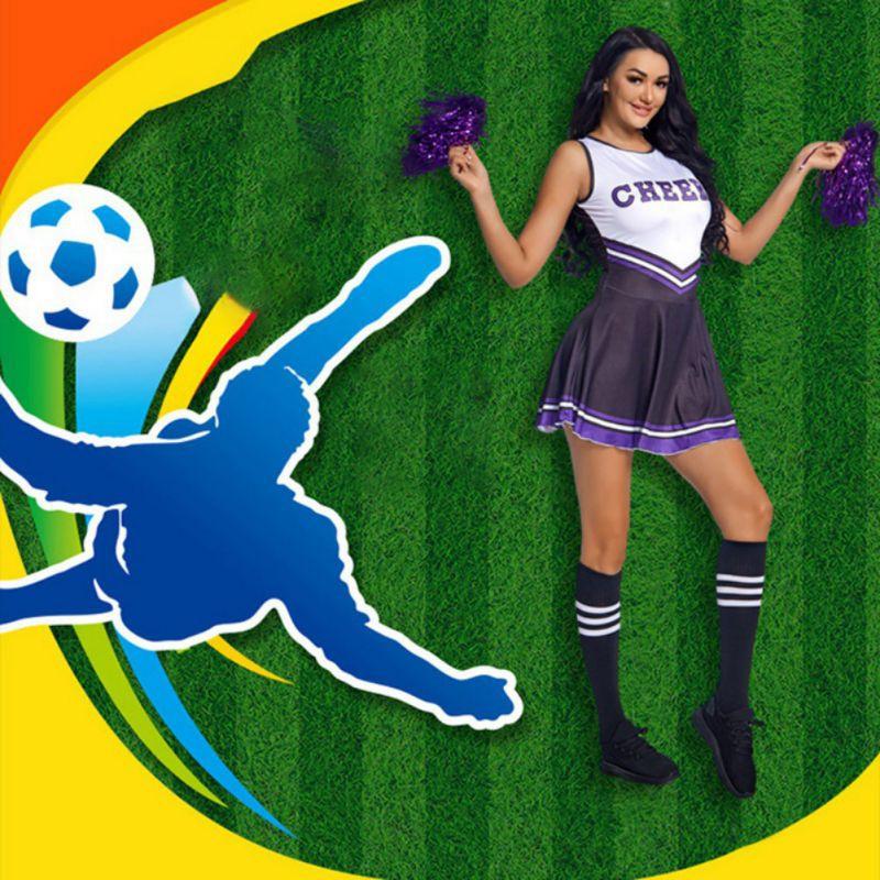 Costume da cheerleader da donna, abiti scolastici, travestimenti eleganti, uniforme da cheerleader, abbigliamento da donna