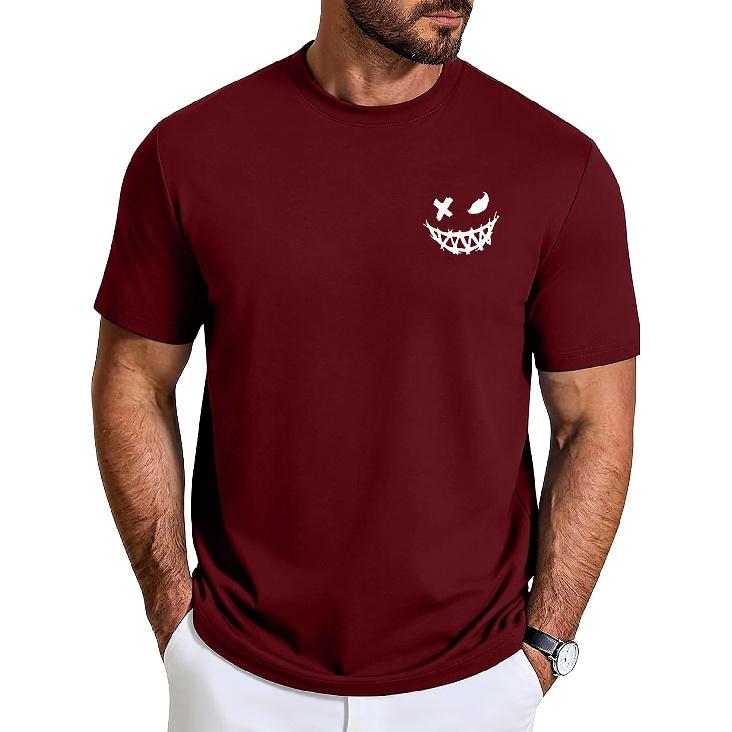 Aiyino Mens Graphic Tee Minimal Smile Streetwear