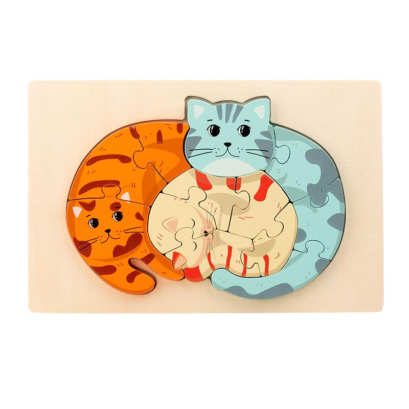 3D Wooden Animal Parent-Child Puzzle: Early Education Building Blocks for Toddlers