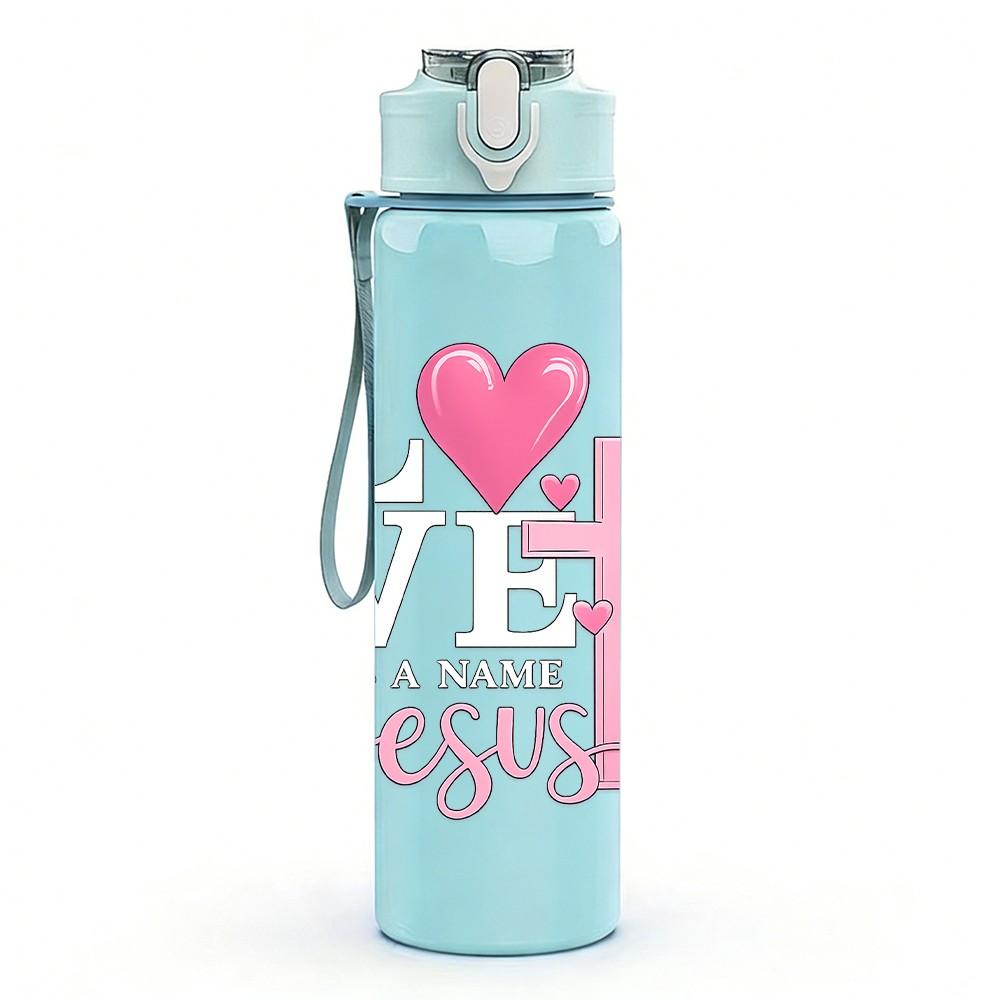 1PC I Love JESUS Cross Heart Print 750ml Color Plastic Sports Water Bottle Leakproof Flip Straw Lid Suitable for Sports Office Home Use