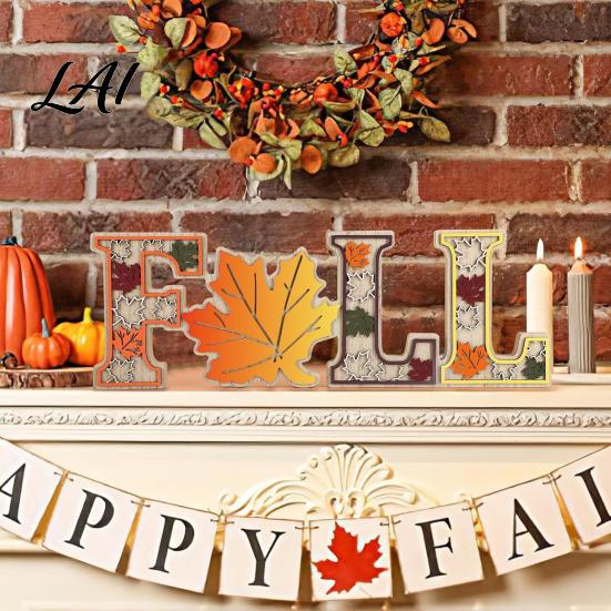 Thanksgiving Tiered Wooden Tabletop 4Pcs/Set Fall Tray Decor Signs, Autumn Maple Leaf Letter Decorations