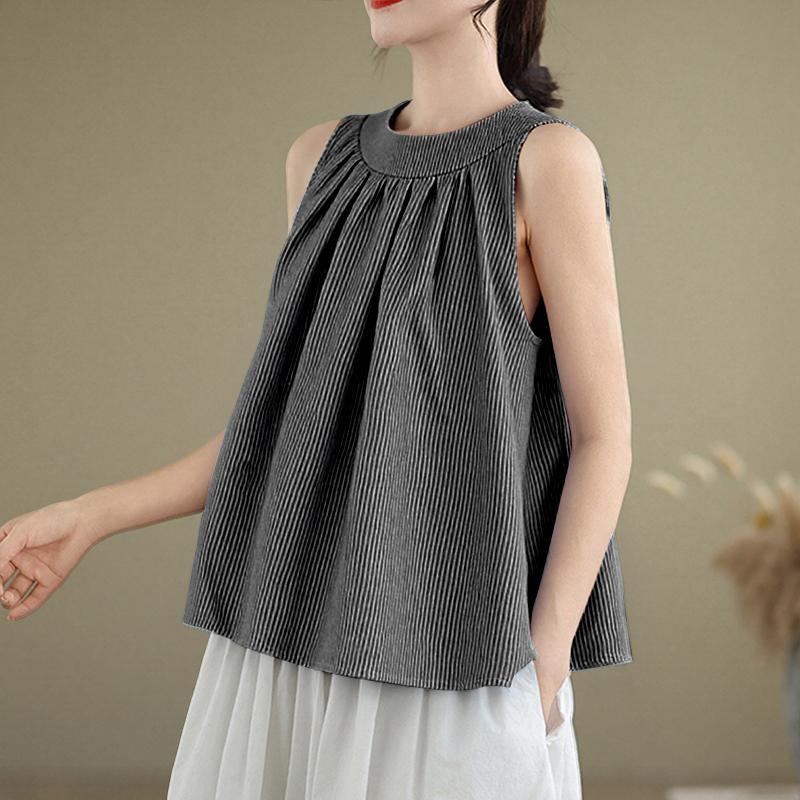 

ZANZEA Women Casual Round Neck Summer Sleeveless Stripe Tank Tops L чёрный