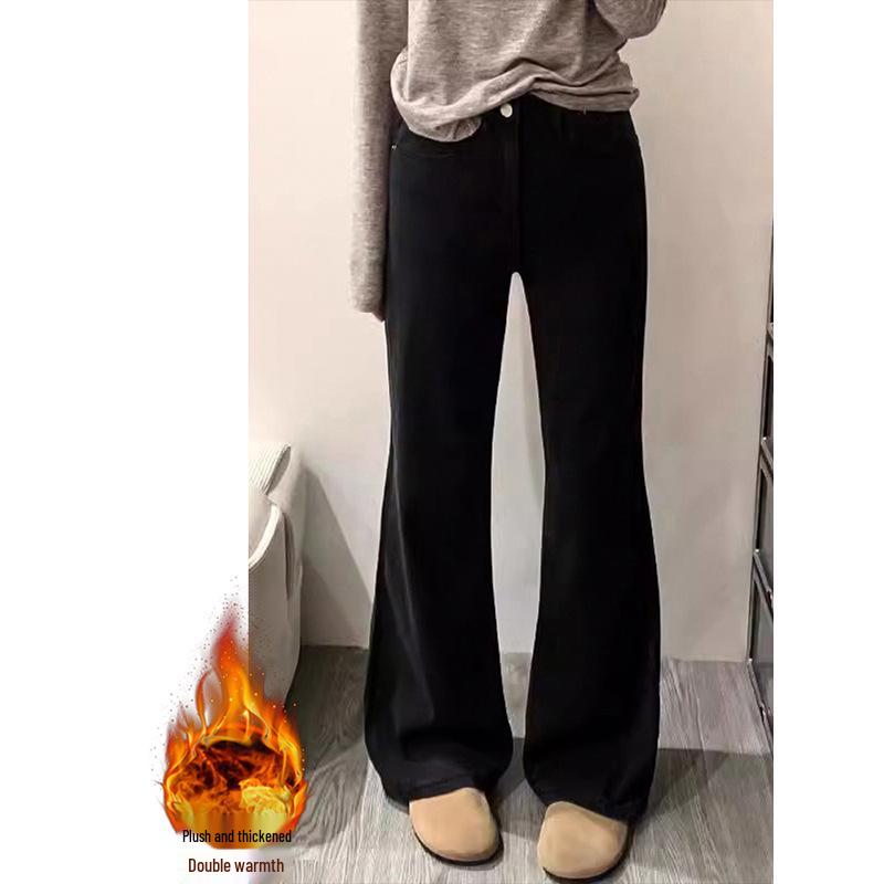 

Women s Plus Size High Waist Black Velvet Flare Jeans - Slimming Micro-Flare Fit for Pear-shaped Bodies 4XL