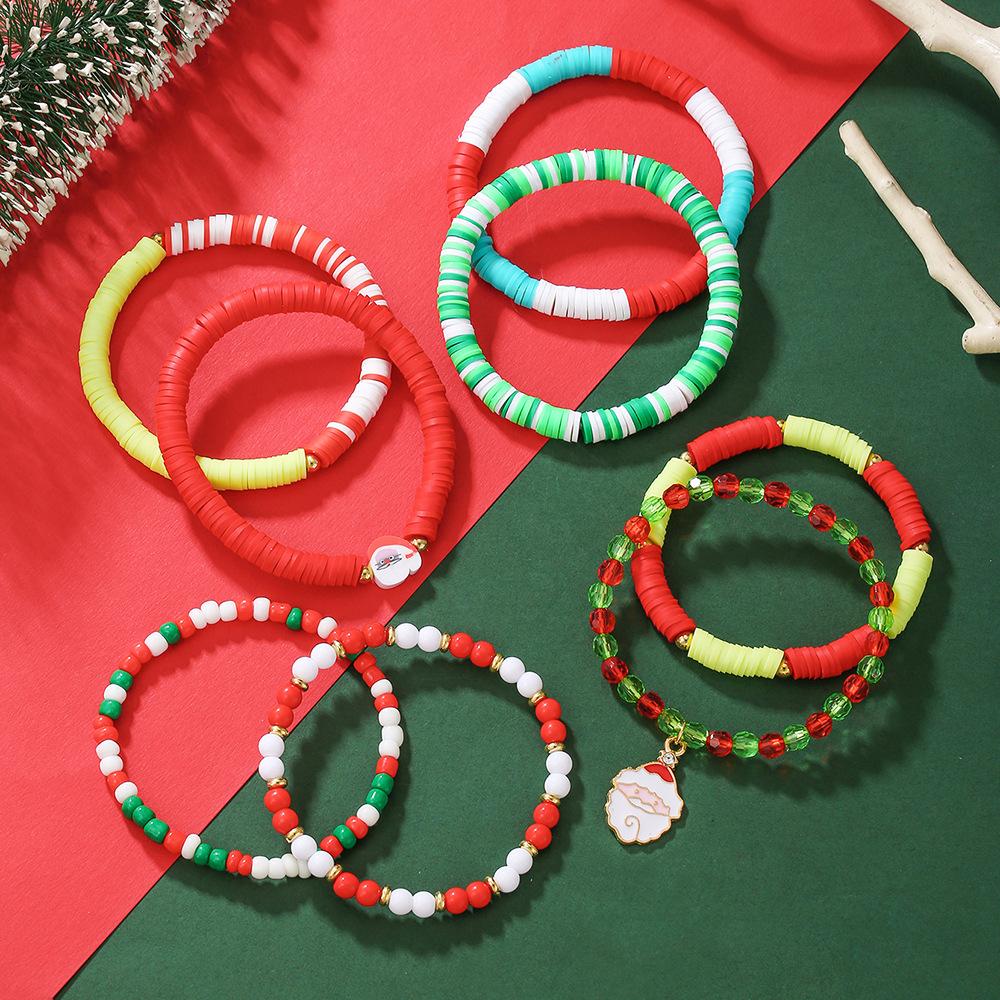 Christmas soft pottery beaded bracelet set English letter bead alloy Christmas pendant gift bracelet