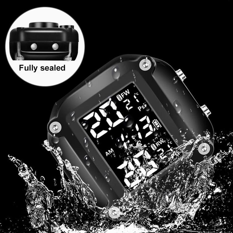 Motorcycle TPMS LCD Display Tyre Temperature Motor Tire Pressure Monitoring Alarm System With 2 External Sensors
