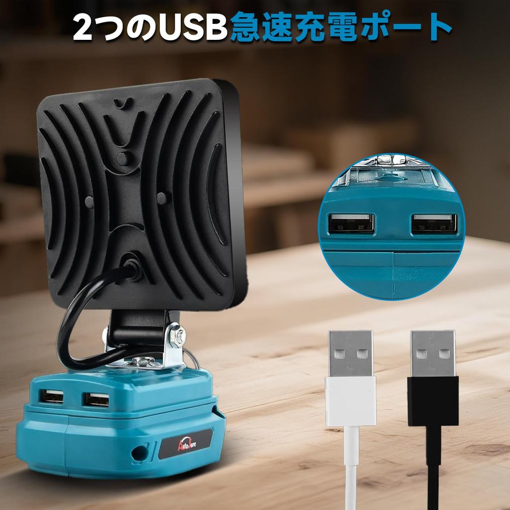 Rechargeable LED Floodlight, Cordless Work Light, Compatible with 14.4V18V, IP66 Waterproof, 4000LM, Fishing Light, Dual Output Charging Ports, Ideal