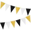 Silver Black Gold Party Decorations - 2Pcs Paper Pennant Banner Flags Men Birthday New Years Eve Retirement Graduation Anniversary Classroom Office