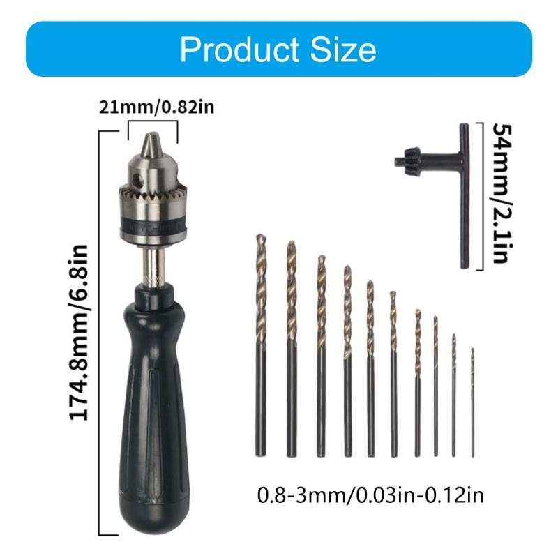 Ergonomic Manual Drill Set Contains 10Pcs High Hardness Bit (0.3-3mm) Ideal For Wood Plastic And Resin