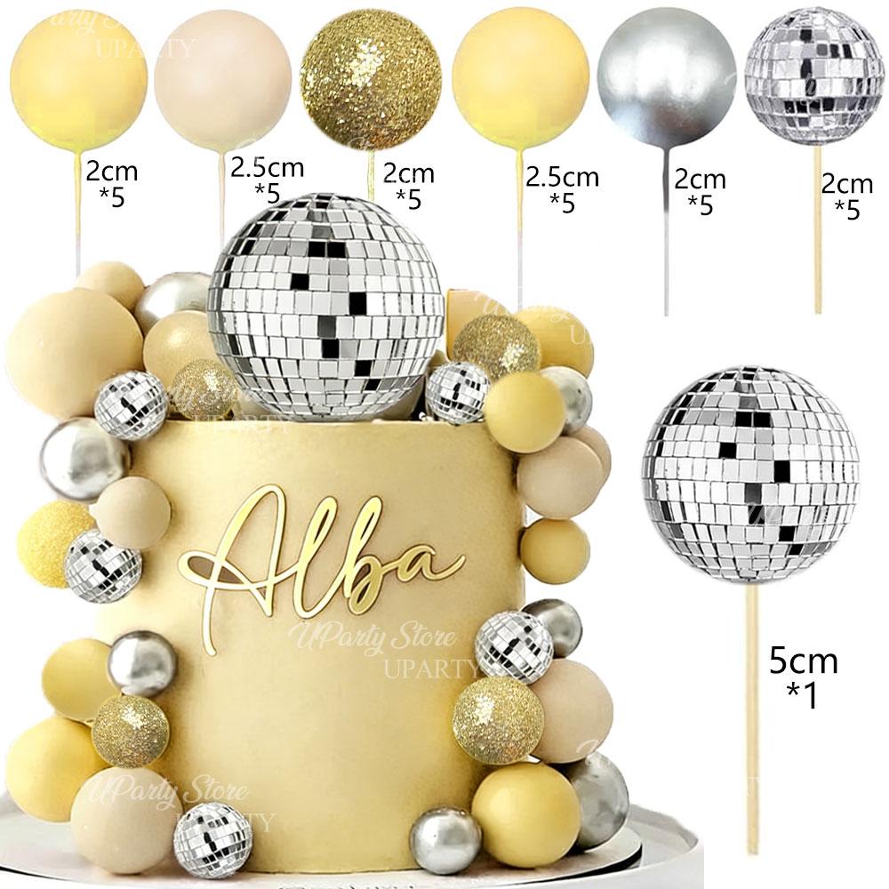 31pcs Disco Balls Cake Toppers Pearl Glitter Pink Cake Balls Mirror Disco Balls Cake Decoration for Birthday Wedding Party Decor 5