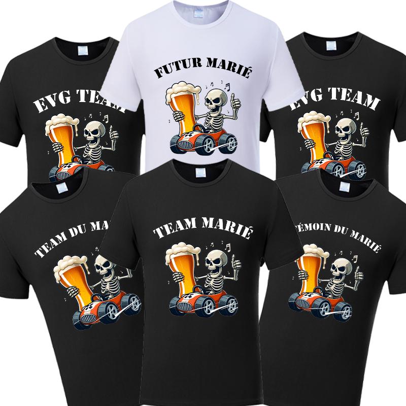Evg Future Team Married Groom Man T-shirt Funny French Wedding Shirt Single Farewell Bachelor Party Tees Skeleton Beer Tops