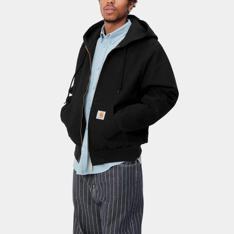 Carhartt WIP SS24 Active Jacket Classic Solid Color Logo Hooded Zip Long Sleeve Jacket Men jackets Black I032939-89-01