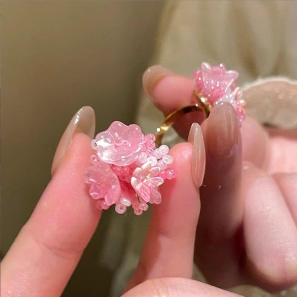 Sweet Temperament Dopamine Colored Beaded Flower Stud Earrings for Women Fashion Cute Summer Vacation Jewelry Accessories Gifts
