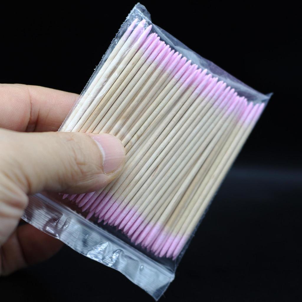 Pink Double-Ended 7cm Cotton Swabs, Multi-Functional 100 Pcs: Tattooing, Eyebrow Correction, Eyeliner, Toothpick, and Nail Art.
