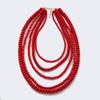 Handmade Red Beaded Layered Necklace Women Boho Chic Statement Jewelry With Geometric Design 81cm Length